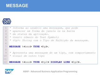 ABAP - Advanced Business Application Programming
MESSAGE
 