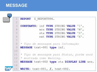 ABAP - Advanced Business Application Programming
MESSAGE
 