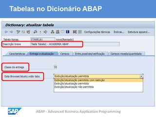 ABAP - Advanced Business Application Programming
Tabelas no Dicionário ABAP
 