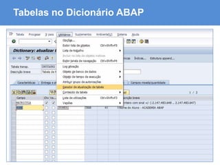 ABAP - Advanced Business Application Programming
Tabelas no Dicionário ABAP
 