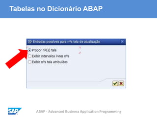 ABAP - Advanced Business Application Programming
Tabelas no Dicionário ABAP
 