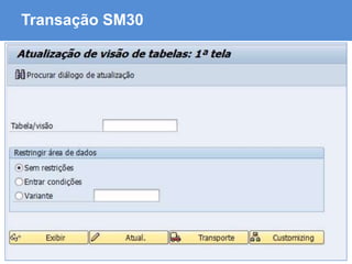 ABAP - Advanced Business Application Programming
Transação SM30
 