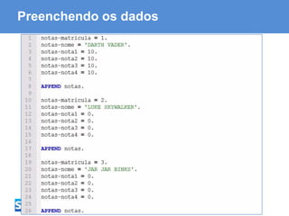 ABAP - Advanced Business Application Programming
Preenchendo os dados
 
