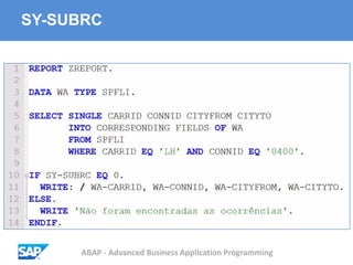 ABAP - Advanced Business Application Programming
SY-SUBRC
 
