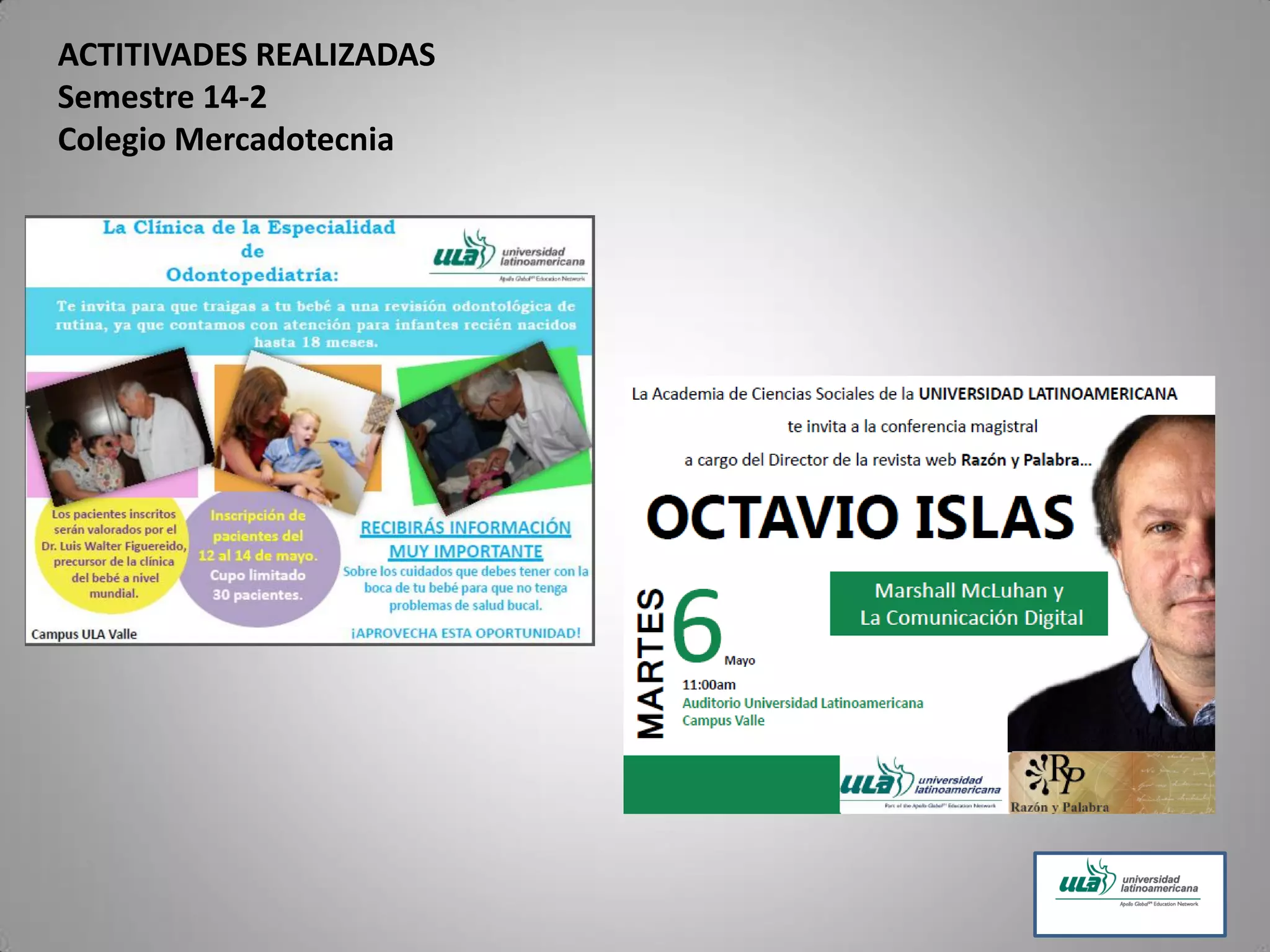 ACTITIVADES REALIZADAS
Semestre 14-2
Colegio Mercadotecnia
 