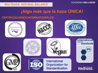 CERTIFICACIONES INTERNACIONALES
¡Algo más que la hace ÚNICA!
MALTEADA NATURAL BALANCE
ACADEMIA WELLNESS
 