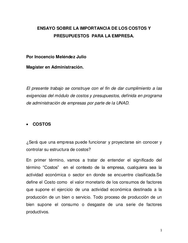 Academia y administración. importancia de los costos y 