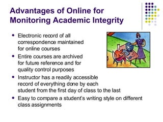 Advantages of Online for Monitoring Academic Integrity <ul><li>Electronic record of all  correspondence maintained  for on...