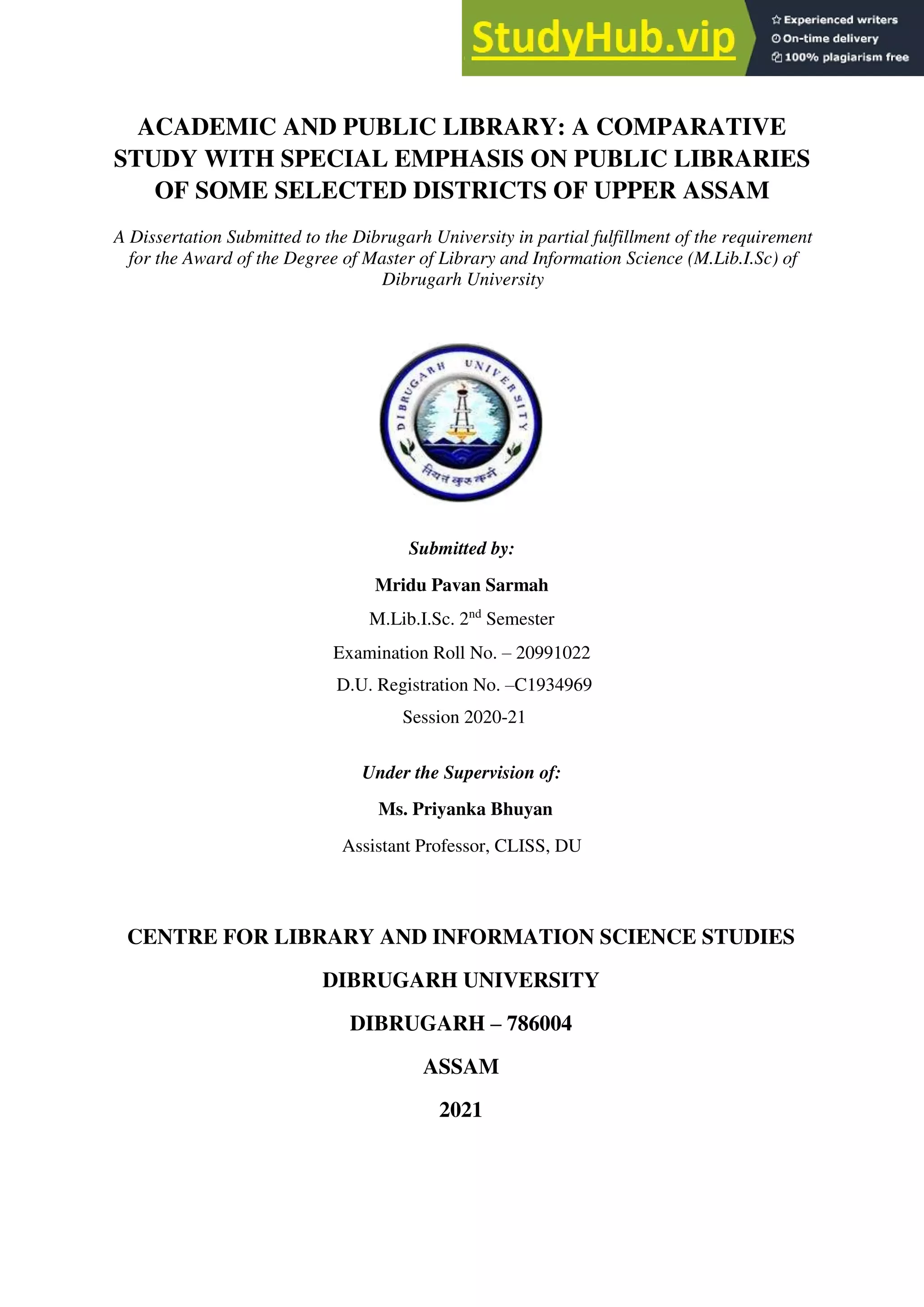 ACADEMIC AND PUBLIC LIBRARY A COMPARATIVE STUDY WITH SPECIAL EMPHASIS ...