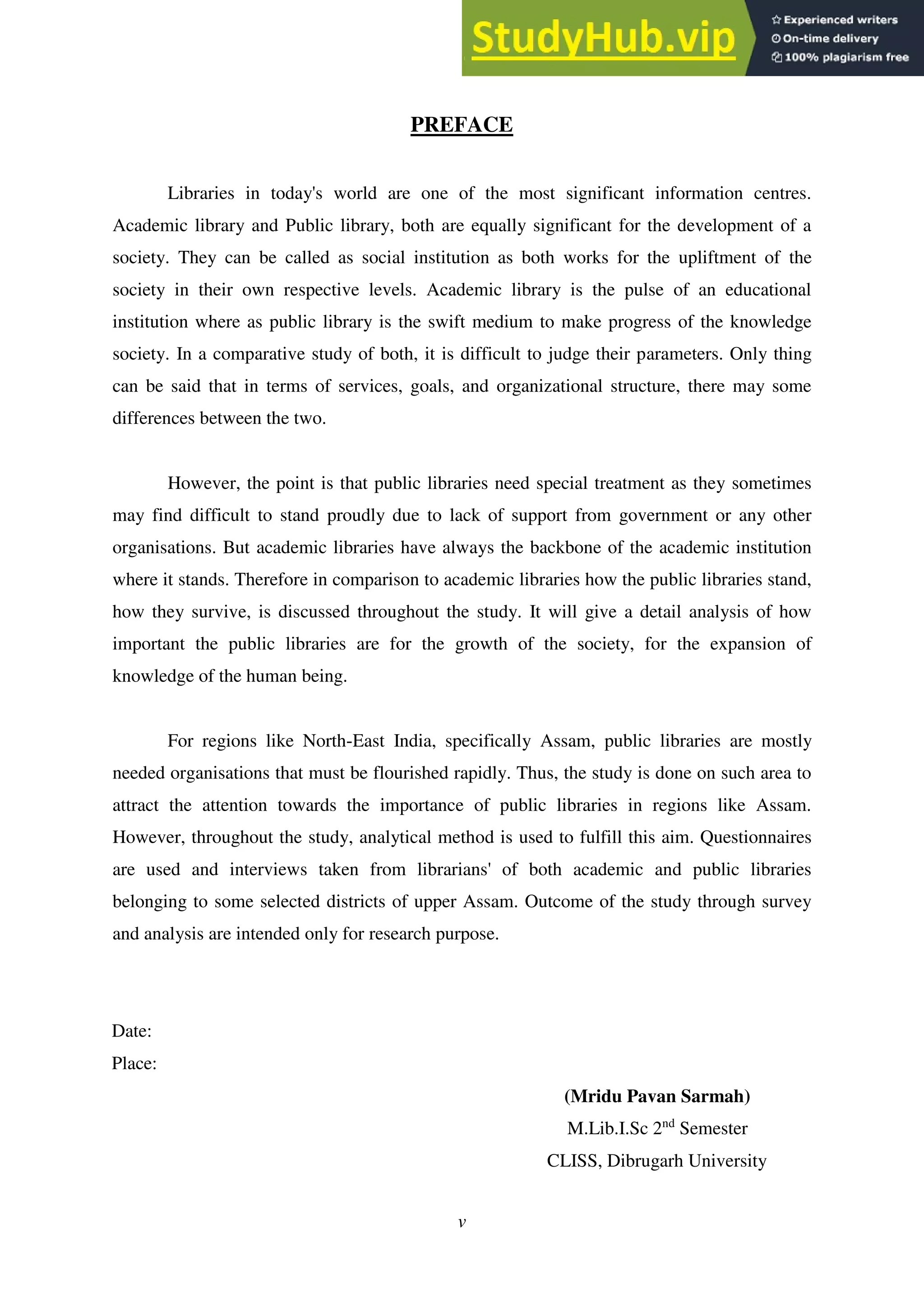 ACADEMIC AND PUBLIC LIBRARY A COMPARATIVE STUDY WITH SPECIAL EMPHASIS ...