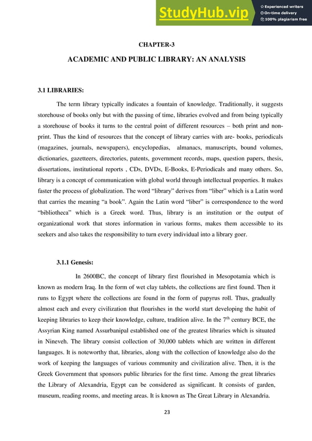 ACADEMIC AND PUBLIC LIBRARY A COMPARATIVE STUDY WITH SPECIAL EMPHASIS ...