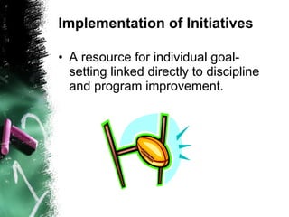 Implementation of Initiatives A resource for individual goal-setting linked directly to discipline and program improvement. 