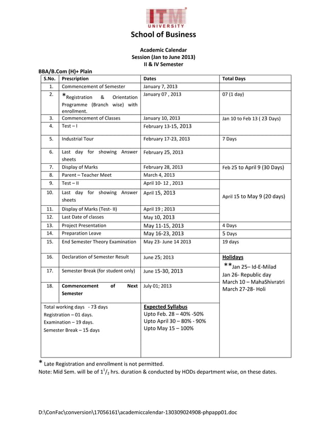 Academic calendar PDF