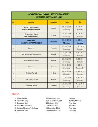 Academic calendar sept2014 | PDF
