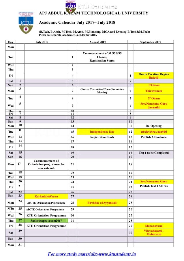 KTU Academic calendar 201718