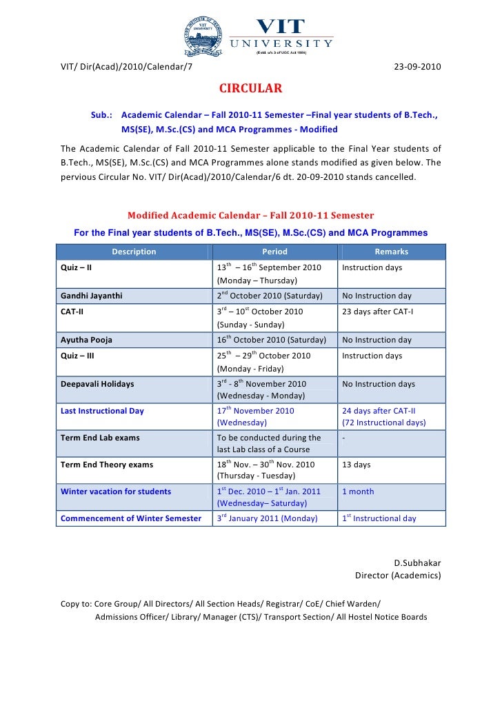 Academic calendar for final years of b.tech., ms(se), m.sc.(cs) and m…