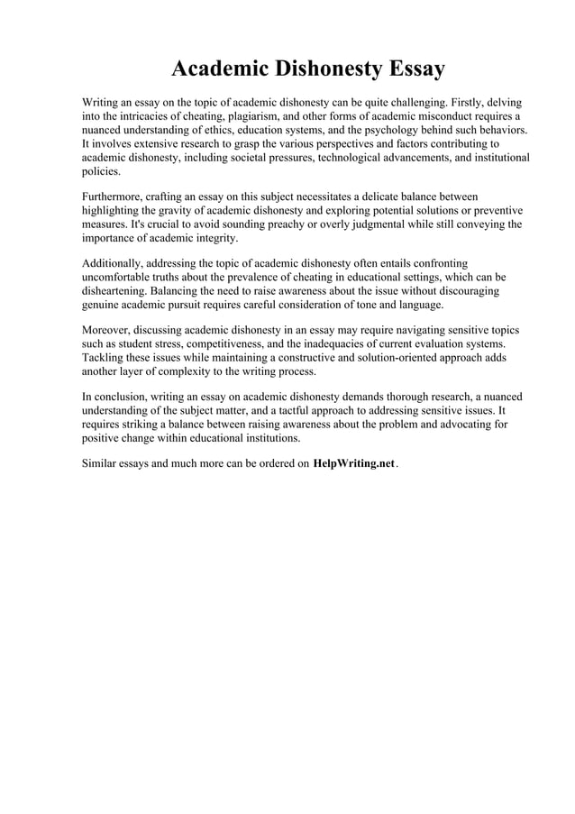 Academic Dishonesty Essay PDF