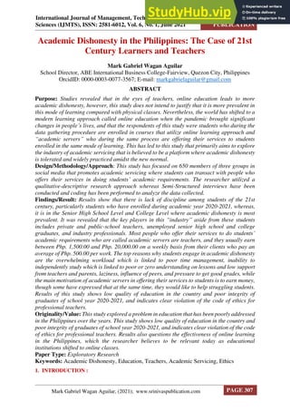 Academic Dishonesty In The Philippines The Case Of 21St Century ...