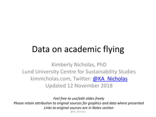 Data on academic flying
Kimberly Nicholas, PhD
Lund University Centre for Sustainability Studies
kimnicholas.com, Twitter: @KA_Nicholas
Updated 12 November 2018
Feel free to use/edit slides freely
Please retain attribution to original sources for graphics and data where presented
Links to original sources are in Notes section
@KA_Nicholas
 
