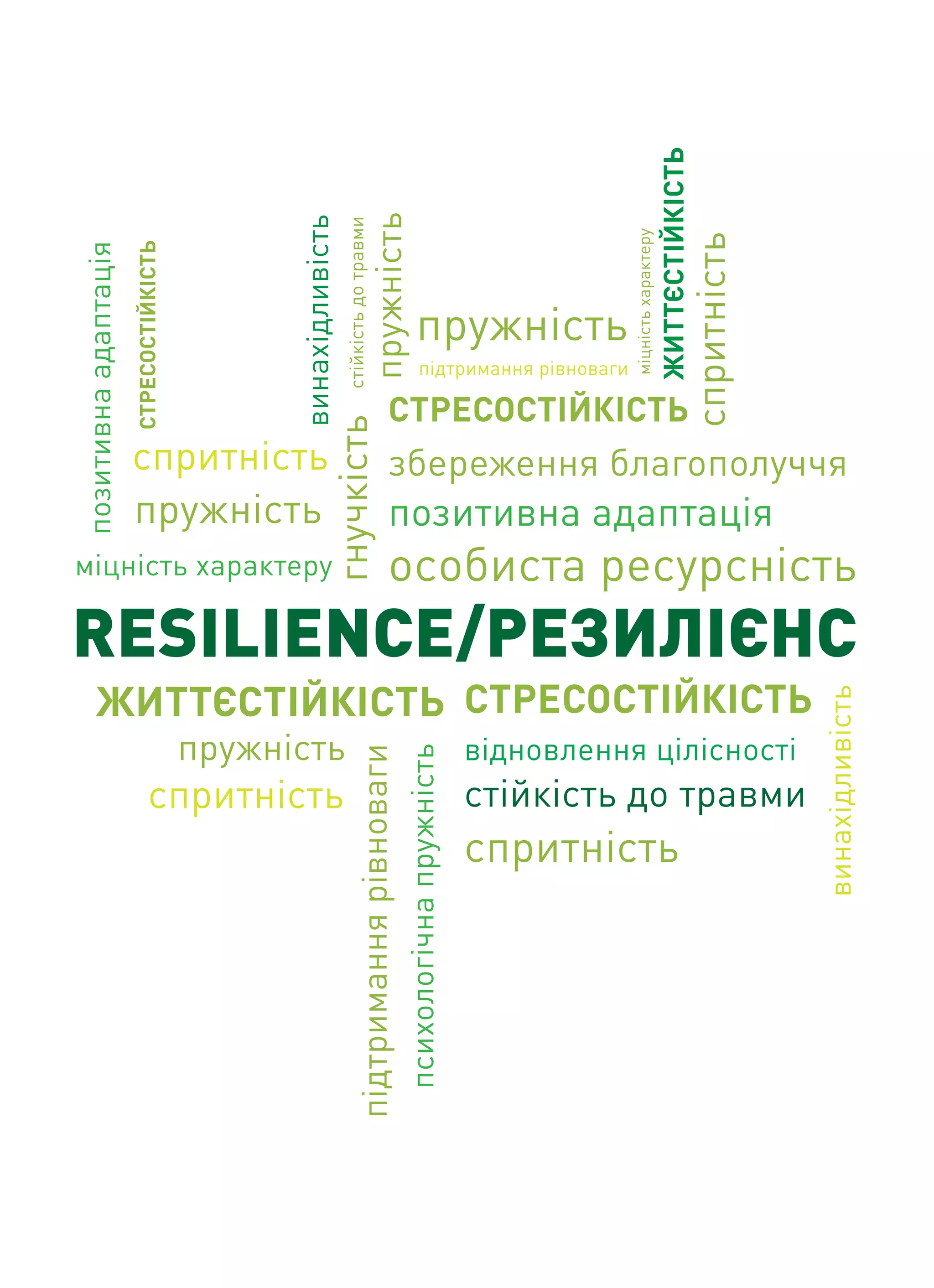 RESILIENCE/РЕЗИЛІЄНС
СТРЕСОСТІЙКІСТЬ
СТРЕСОСТІЙКІСТЬ
СТРЕСОСТІЙКІСТЬ
ЖИТТЄСТІЙКІСТЬ
ЖИТТЄСТІЙКІСТЬ
стійкість до травми
стійкістьдотравми
особиста ресурсність
гнучкість
спритність
спритність
спритність
спритність
винахідливість
винахідливість
міцність характеру
міцністьхарактеру
пружність
пружність
пружність
пружність
психологічнапружність
позитивна адаптація
позитивнаадаптація
підтриманнярівноваги підтримання рівноваги
відновлення цілісності
збереження благополуччя
 