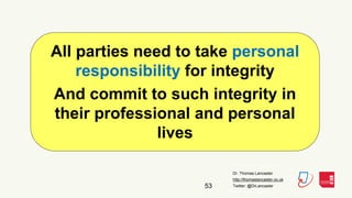 Dr. Thomas Lancaster
http://thomaslancaster.co.uk
Twitter: @DrLancaster53
All parties need to take personal
responsibility...
