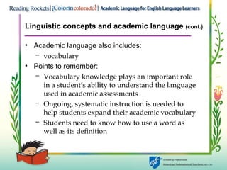Academic Language Learning Academic Language for English language learners | PPT