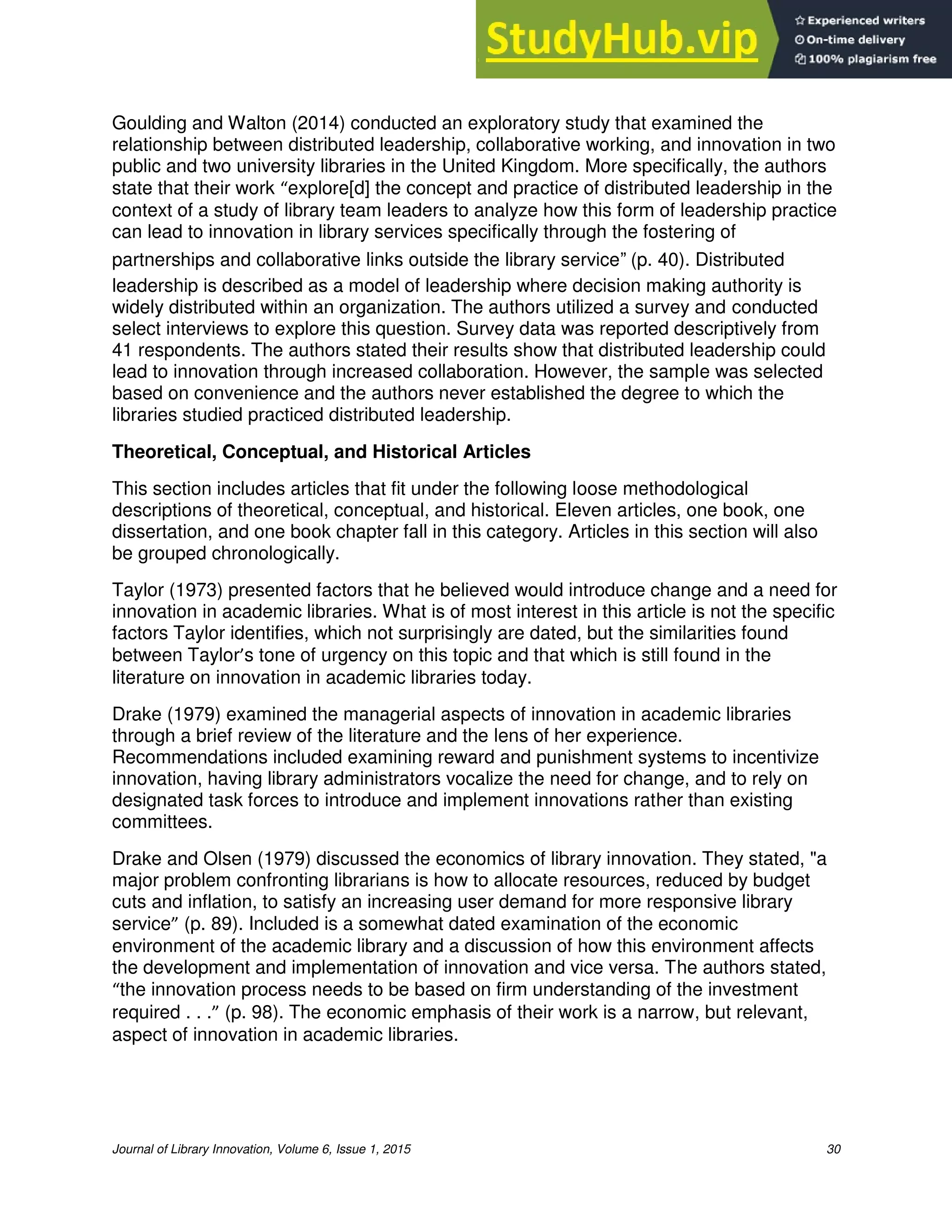 Academic Libraries And Innovation A Literature Review | PDF