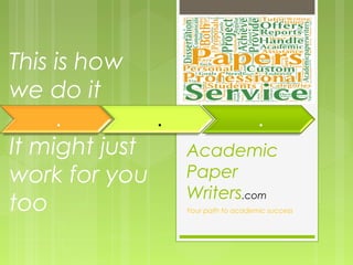 Academic
Paper
Writers.com
Your path to academic success
This is how
we do it
It might just
work for you
too
 