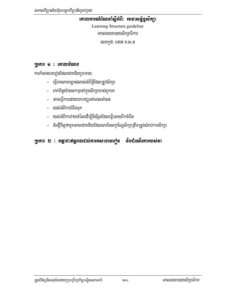 saklviTüal½yExµrbec©kviTüanigRKb;RKg
                             eKalkarN_ENnaMsþIGMBI³ rcnasm<½n§sikSa
                                          Learning Structure guideline
                                              eKalneya)aysikSaFikar
                                                elxkUd³ 035 K>s>G

Rbkar 1 ³ eKalbMNg
kark_sagemeronEdleCaKC½yrYmman³
       - eFIVmanPaBc,as;las;GMBIGIVEdlRtUvsikSa
       - Bak;B½n§y:agskmµenAkñúgsikSarbs;BYkeK
       - GaceFVIkaredayÉkraCüenAeBlcaM)ac;
       - yl;GMBIkarrMBwgTuk
       - yl;GMBIkarvaytMéledIm,InisiStEdleFVIeGayrIkcMerIn
       - CMenOcitþfaBYKGaceCaKC½yEdlsarEtlkçx½NÐsikSaRtwmRtUvsMrab;karsikSa

Rbkar 2 ³ ktþaCHT§Bldl;karksagemeron nigdMeNIrkarrbs;va




RtYtBinitünigGnum½tedayRkumRbwkSakic©bNÐitsPaGb;rM        100            eKalneya)aysikSaFikar
 