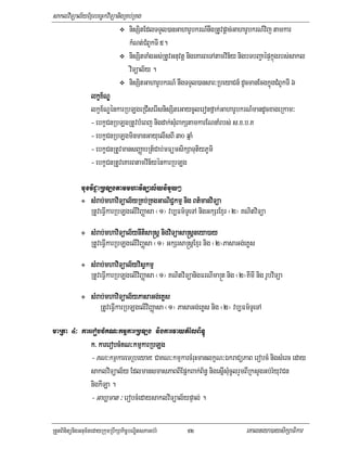 saklviTüal½yExµrbec©kviTüanigRKb;RKg
                               nisSitEdlTTYl)anGaharUbkrN_nwgRtUvpþac;GaharUbkrN_vij tamkar
                               kMNt;CMBUkTI 5.
                               nisSitTaMgGs;RtUvGnuvtþ nigeKarBeTAtamvin½y nigbTbBa¢aépÞkñúgrbs;sakl
                               viTüal½y .
                               nisSitGaharUbkrN_ nwgTTYl)ansar³RbeyaCn_ dUcmanEcgkúñugCMBUkTI 6
              lkçx½NÐÐ
                    N
              lkçx½NÐénkarRbLgeRCIserIsnisSiteGaycUleronfñak;GaharUbkrN_mandUcxageRkam³
              - ebkçCnRbLgRtUvbMeBj nigdak;sMuBakStamkarENnaMrbs; s>x>b>K
              - ebkçCnRbLgminmanGayuelIsBI 30 qñaM
              - ebkçCnRtUvmansBaØabRt½Cab;mFümsikSaTutiyPUmi
              - ebkçCnRtUveKarBtamvin½yénkarRbLg

             muxviC¢aRbLgtammhaviTüal½ynimYy²
                  sMrab;;mhaviTüal½yRKb;;RKgGaNiC¢kmµ nig Bt’manviTüa
                      abmhavi       RKbRKgGaNi kmµ
                                          RKgGa
                  RtUveFVIkarRbLgelIviBaØasa ¬1¦ vb,Fm’TUeTA nigGkSrExµr ¬2¦ KNitviTüa
                  sMrab;;mhaviTüal½ynItisa®sþ nigviTüasa®sþneya)ay
                      abmhavi                               eya)
                  RtUveFVIkarRbLgelIviBaØsa ¬1¦ GkSrsa®sþExµr nig ¬2¦PasaGg;eKøs
                  sMrab;;mhaviTüal½yvisVkmµ
                      abmhavi
                  RtUveFVIkarRbLgelIviBaØasa ¬1¦ KNitviTüanigFrNIma®t nig ¬2¦KImI nig rUbviTüa
                  sMrab;;mhaviTüal½yPasaGg;;eKøs
                     abmhavi         PasaGgeKø
                      RtUveFVIkarRbLgelIviBaØasa ¬1¦ PasaGg;eKøs nig ¬2¦ vb,Fm’TUeTA

maRta 4³ karerobcMKN³kmµkarRbLg nigkarvaytMélBinÞú
                  k> karerobcMKN³kmµkarRbLg
                               N³
                  - KN³kmµkaremRbeyaK³ CaKN³kmµkarcMruHmanlkçN³ÉkraCüPaB erobcM nigsMerc eday
                  saklviTüal½y EdlmansmasPaBBIEpñkBak;B½n§ nigesñIsMucUlrYmBIRksYgGb;rMyuvCn
                  nigkILa .
                  - Gab,mat ³ erobcMedaysaklviTüal½ypÞal; .

RtYtBinitünigGnum½tedayRkumRbwkSakic©bNÐitsPaGb;rM      52                     eKalneya)aysikSaFikar
 