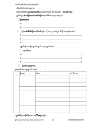 saklviTüal½yExµrbec©kviTüanigRKb;RKg
  lMdab;lMedaydUcxageRkam³
 -RKURtUvnaMnisSit kMNt;eQµaHemeron tamesovePAsikSa edIm,IRsavRCav ry³sMnYrbMpus.
                            t;eQµ                                                                      ry³
 -RKUnaMnisSit kMNt;x¶wmsarsMxan;;² nigxøwmsarlMGit énemeronkñúgesovePA.
                     t ; x¶             an
    xøwmsarsMxan;
         xø           an;
        1->>>>>>>>>>>>>>>>>>>>>>>>>>>>>>>>>>>>>>>>>>>>>>>>>>>>>>>>>>>>>>>>>>>>>>>>>>>>>>>>>>>>>>>>>>>>>>>>>>>>>>>>>>>>>>>>>>>>>>
        2->>>>>>>>>>>>>>>>>>>>>>>>>>>>>>>>>>>>>>>>>>>>>>>>>>>>>>>>>>>>>>>>>>>>>>>>>>>>>>>>>>>>>>>>>>>>>>>>>>>>>>>>>>>>>>>>>>>>>>>
    xøwmsarlMGiténxøwmsarsMxan;;nimYy² ¬xøwmsar kñúg emeron nig xøwmsarkñúgshKmn_¦
                                                 anni
        1->>>>>>>>>>>>>>>>>>>>>>>>>>>>>>>>>>>>>>>>>>>>>>>>>>>>>>>>>>>>>>>>>>>>>>³>>>>>>>>>>>>>>>>>>>>>>>>>>>>>>>>>>>>>>>>>>>>>>>>>>>>>>>>>>>>>>>>>
        2->>>>>>>>>>>>>>>>>>>>>>>>>>>>>>>>>>>>>>>>>>>>>>>>>>>>>>>>>>>>>>>>>>>>>>³>>>>>>>>>>>>>>>>>>>>>>>>>>>>>>>>>>>>>>>>>>>>>>>>>>>>>>>>>>>>>>>>>
        3->>>>>>>>>>>>>>>>>>>>>>>>>>>>>>>>>>>>>>>>>>>>>>>>>>>>>>>>>>>>>>>>>>>>>>³>>>>>>>>>>>>>>>>>>>>>>>>>>>>>>>>>>>>>>>>>>>>>>>>>>>>>>>>>>>>>>>>>
       -RKUnaMnisSit begáItkRmgsMNYr / taragRbmUlB½t’man
       kRmgsMNYr³
        1->>>>>>>>>>>>>>>>>>>>>>>>>>>>>>>>>>>>>>>>>>>>>>>>>>>>>>>>>>>>>>>>>>>>>>>>>>>>>>>>>>>>>>>>>>>>>>>>>>>>>>>>>>>>>>>>>>>>>>>>>>>>>>>>>>>>>>>?
        2->>>>>>>>>>>>>>>>>>>>>>>>>>>>>>>>>>>>>>>>>>>>>>>>>>>>>>>>>>>>>>>>>>>>>>>>>>>>>>>>>>>>>>>>>>>>>>>>>>>>>>>>>>>>>>>>>>>>>>>>>>>>>>>>>>>>>>>?
        3->>>>>>>>>>>>>>>>>>>>>>>>>>>>>>>>>>>>>>>>>>>>>>>>>>>>>>>>>>>>>>>>>>>>>>>>>>>>>>>>>>>>>>>>>>>>>>>>>>>>>>>>>>>>>>>>>>>>>>>>>>>>>>>>>>>>>>?
     taragRbmUlB½t’man³            an
]TahrN__³ taragRbmUlB½t’manGMB>I >>>>>>>>>>>>>>>>>³
 TahrN
         xøwmsar                           sMNYr                                                                        karbriyay




-RKUnaMnisSit begáItEpnkar / kmµviFIcuHRsavRCav³
                                       RsavRCav³
RtYtBinitünigGnum½tedayRkumRbwkSakic©bNÐitsPaGb;rM                              93                                  eKalneya)aysikSaFikar
 