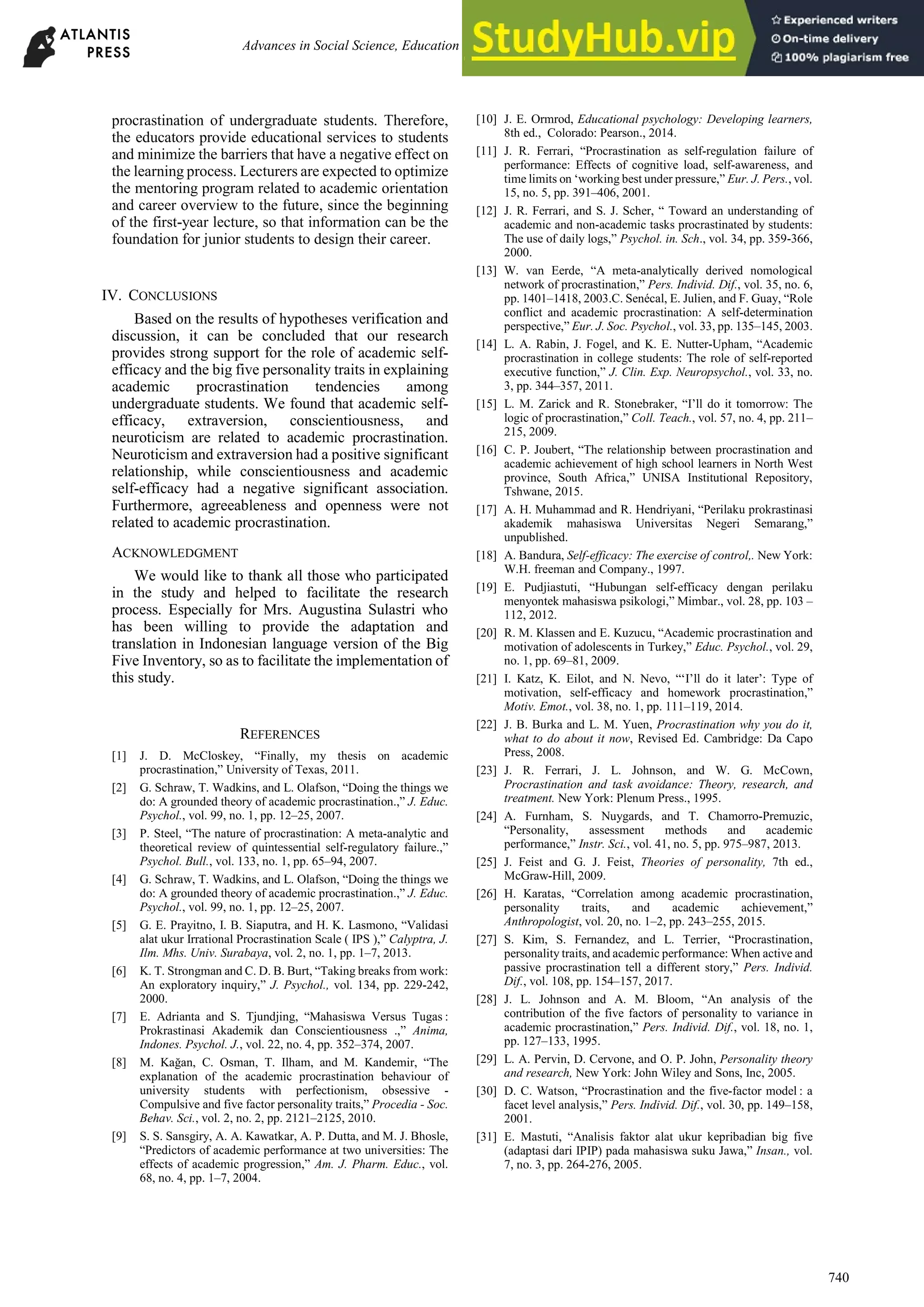 Academic Procrastination Of Undergraduate Students The Role Of Academic ...