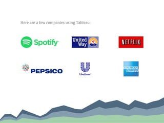 Here are a few companies using Tableau:
 