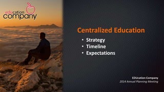 EDUcation Company
2014 Annual Planning Meeting
Centralized Education
• Strategy
• Timeline
• Expectations
 
