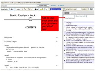 Start to Read your  book.  Add to your book shelf and pick up where you left off later  
