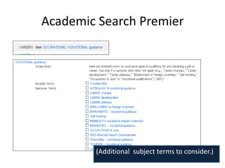 Academic Search Premier




        (Additional subject terms to consider.)
 