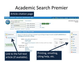 Academic Search Premier
     Article citation page




Link to the full-text        Printing, emailing,
article (if available).      citing help, etc.
 