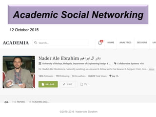Academic Social Networking
©2015-2016 Nader Ale Ebrahim
12 October 2015
 