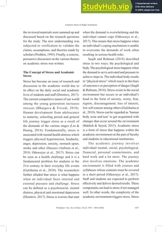 Academic Stress Among Faculty And Students In Higher Institutions | PDF
