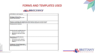 FORMS AND TEMPLATES USED
 