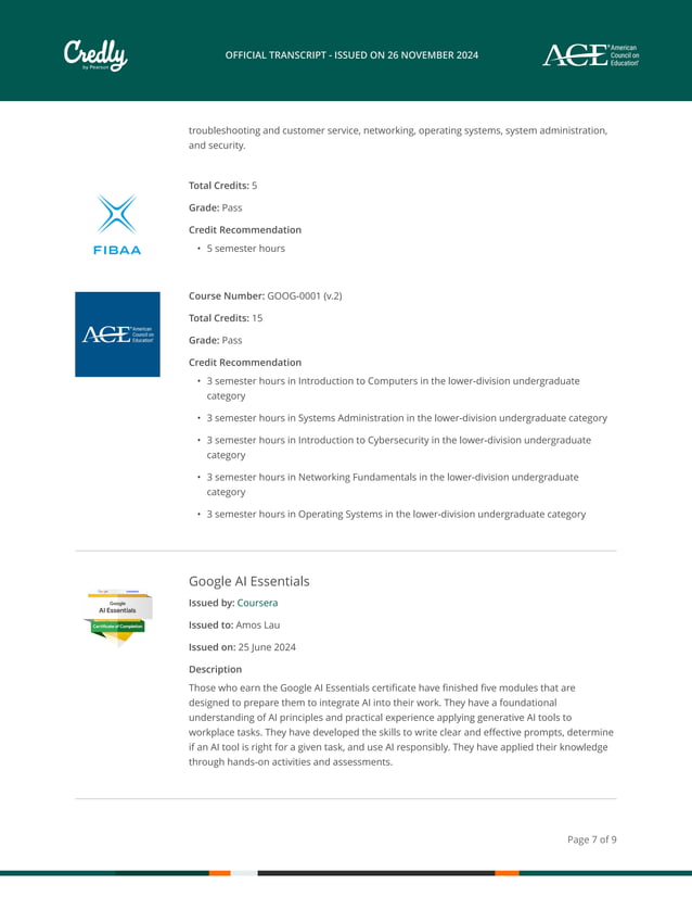 academic_transcript Credly 2024 Nov update | PDF