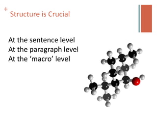+
    Structure is Crucial


    At the sentence level
    At the paragraph level
    At the ‘macro’ level
 