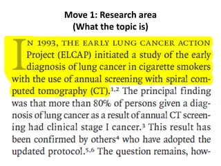 Move 1: Research area
(What the topic is)
 