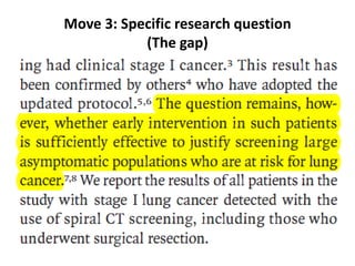 Move 3: Specific research question
(The gap)
 