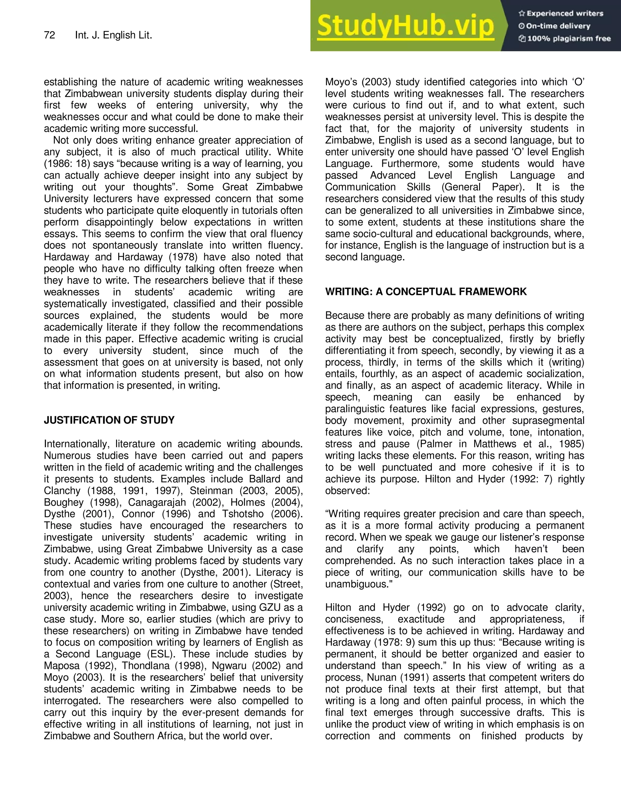 Students Published Work Academic writing challenges at Universities in Zimbabwe A case study of ...