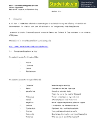 Academic Writing Course Student Material For Degree Programme Theses | PDF