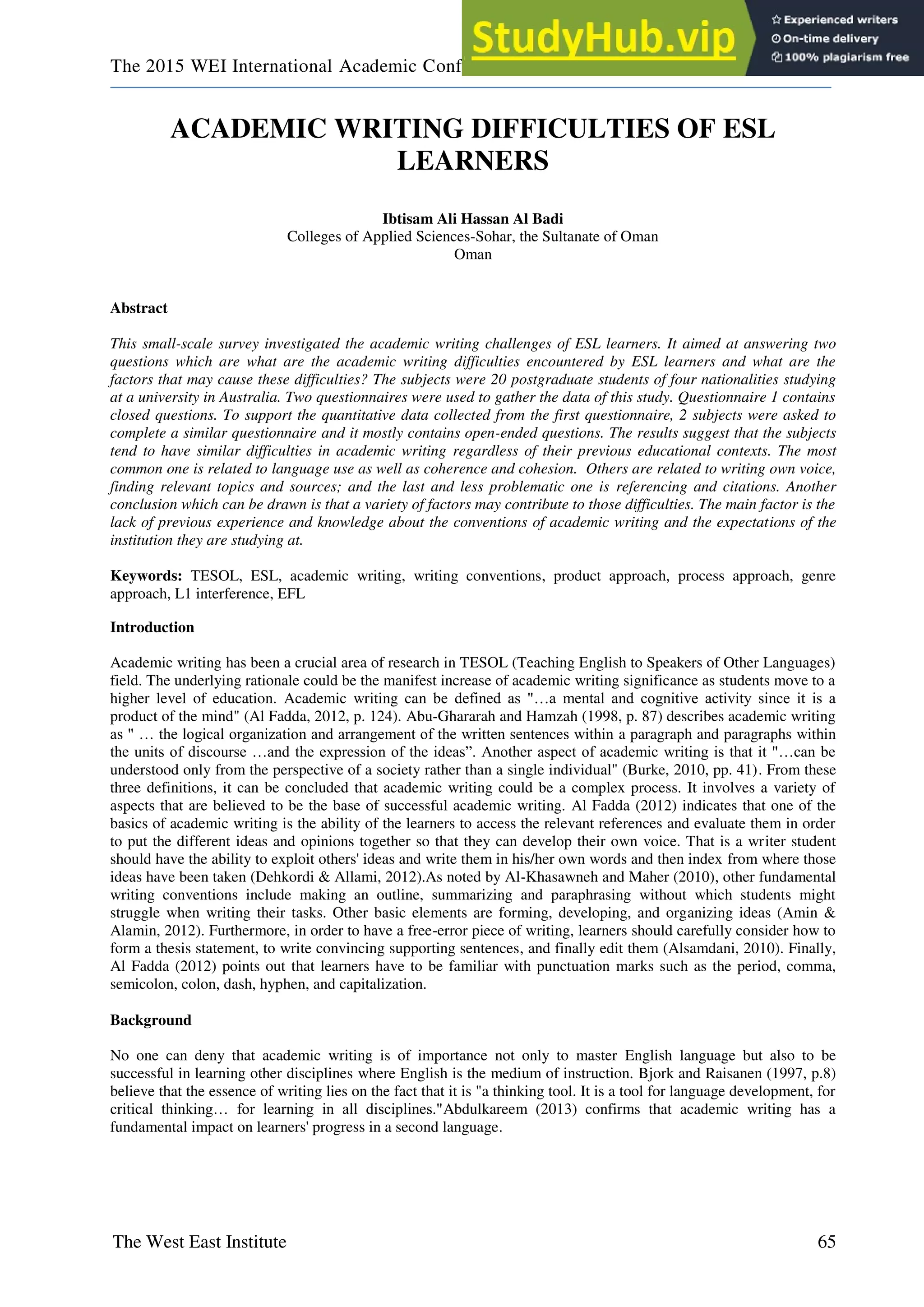 Academic Writing Difficulties | PDF