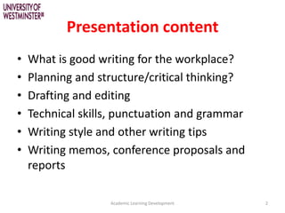 Academic writing skills for work | PPTX