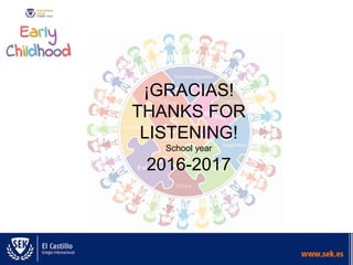 ¡GRACIAS!
THANKS FOR
LISTENING!
School year
2016-2017
 