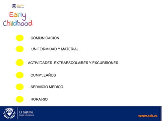 COMUNICACION
UNIFORMIDAD Y MATERIAL
ACTIVIDADES EXTRAESCOLARES Y EXCURSIONES
CUMPLEAÑOS
SERVICIO MEDICO
HORARIO
 